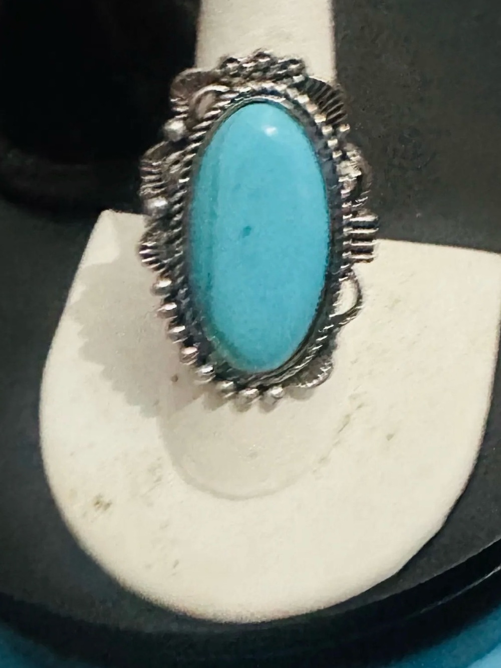 paparazzi Turquoise Oval Ring with Silver Filigree